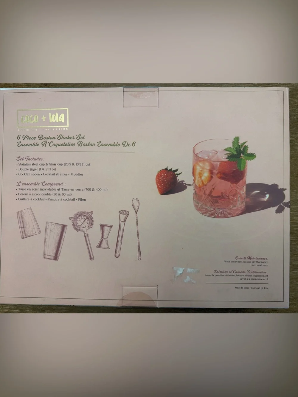Coco + Lola Premium Gold 6-Piece Boston Shaker Bar Set New in Box